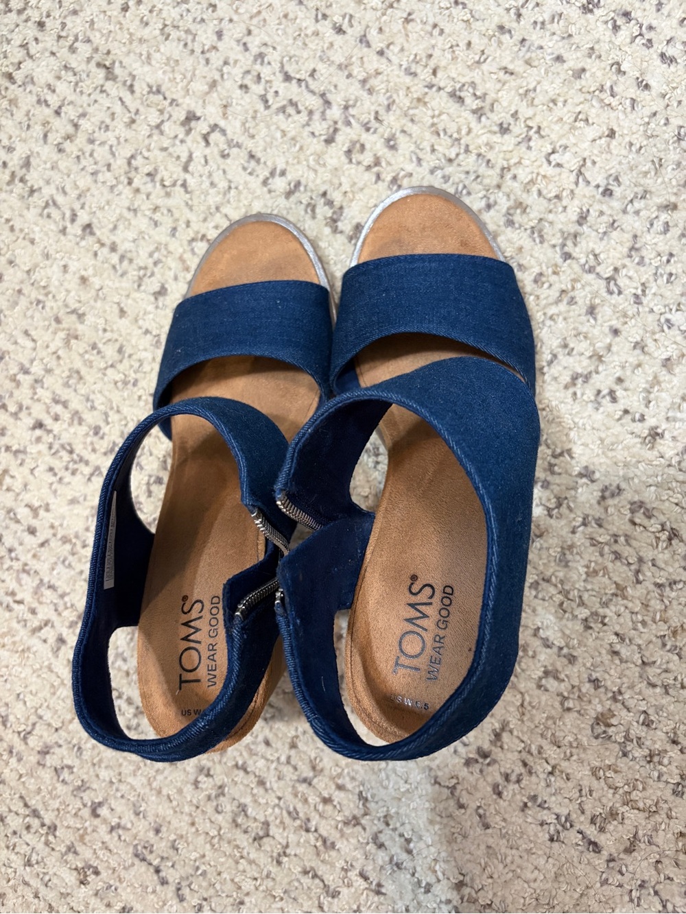 TOMS Majorca Denim Cutout Block Heel Sandals Size 6.5
